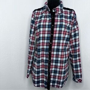 Amanda Blu Button Up Plaid Velvet Black Flannel Top Blouse 100% Cotton Size: M